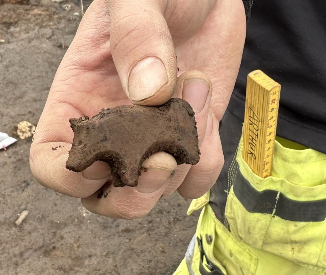 The stone figurine at the excavation site. Photo: Antikva.