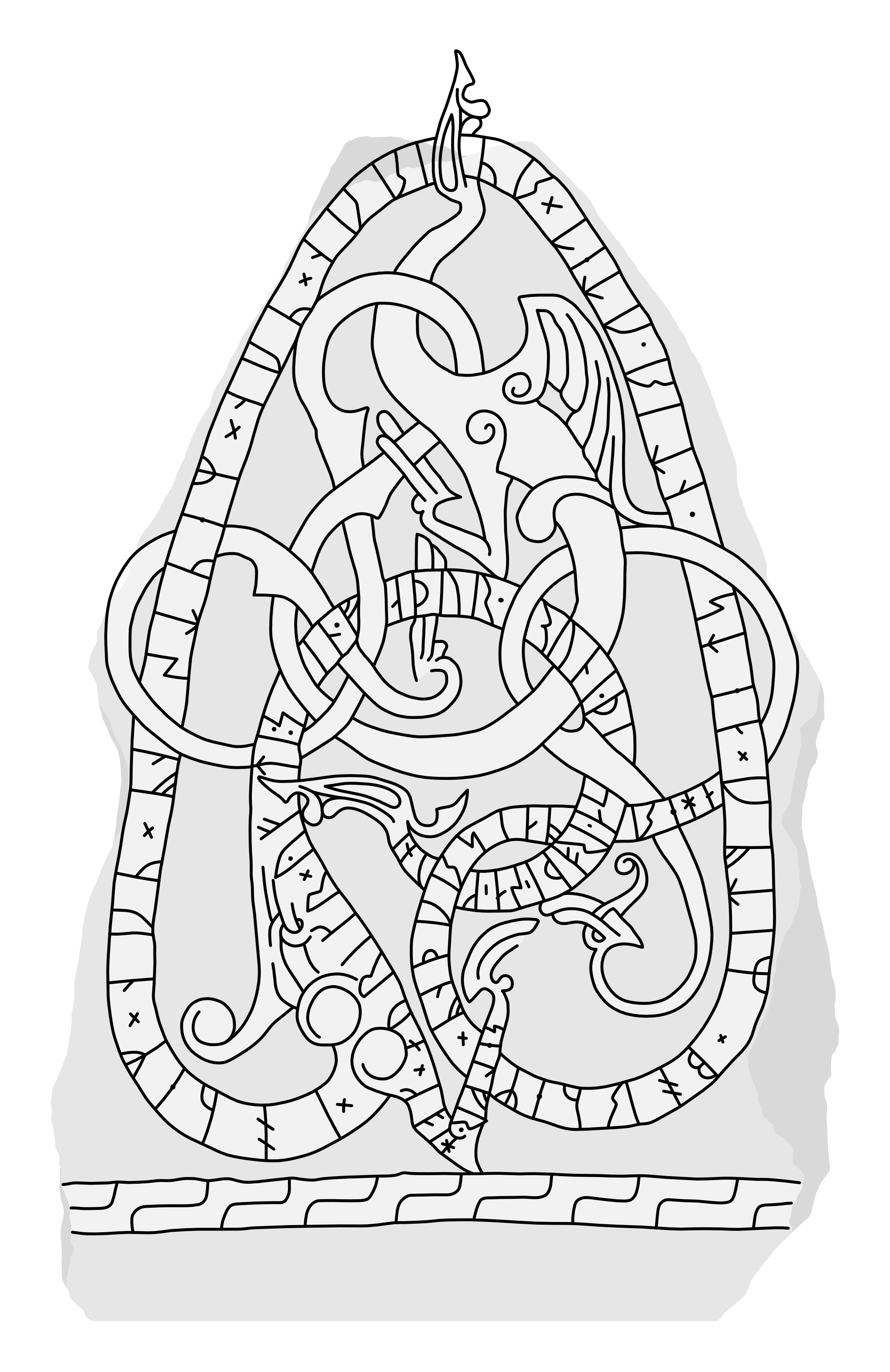Runestone U 887. Illustration: Jonas Lau Markussen (CC BY).