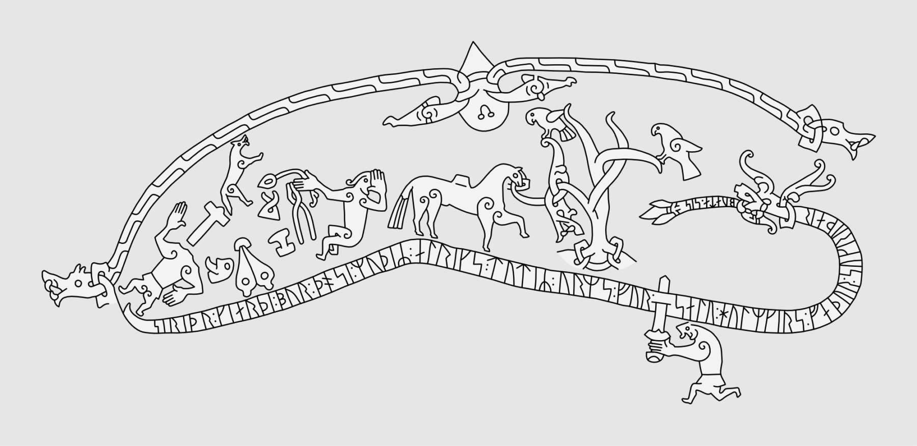 The Ramsund Carving Sö 101. Illustration: Jonas Lau Markussen (CC BY).